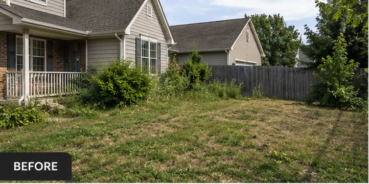 Before — Patchy, tired lawn brought back to life