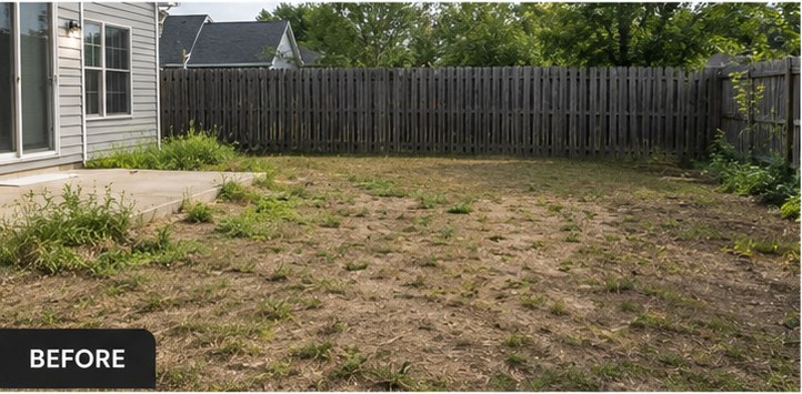 Before — Bare backyard to paver-patio retreat